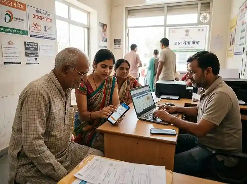 Citizens accessing government services online in India