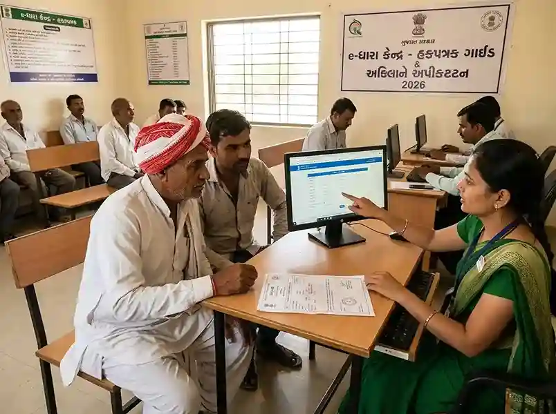 Land mutation Gujarat online apply 2026 — e-Dharah Kendra Hakkpatrak guide