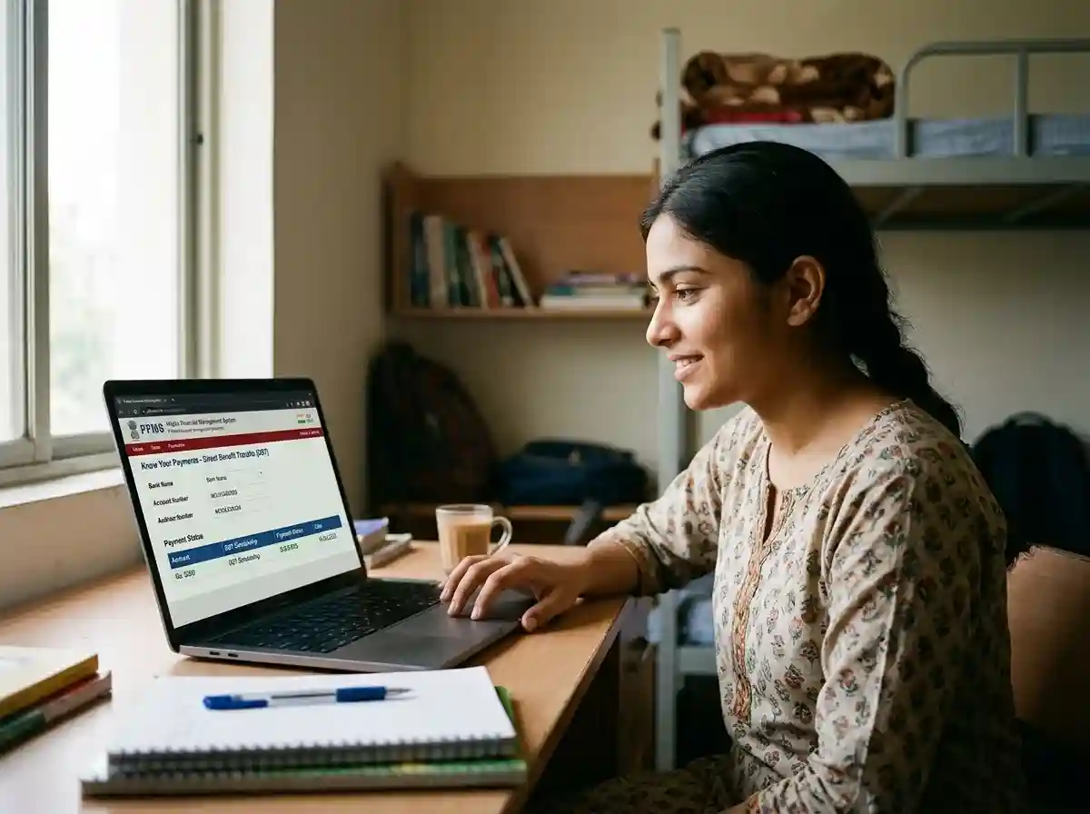 PFMS scholarship payment status check at pfms.nic.in  |  Know Your Payments interface showing DBT payment tracking for students