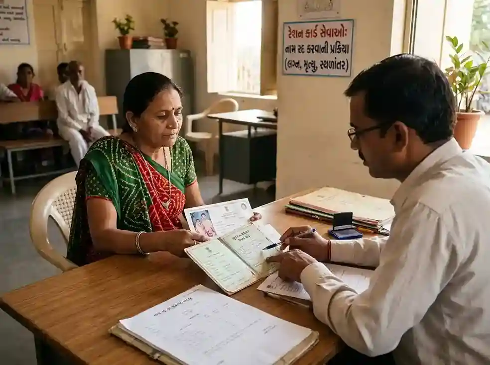 Ration card name removal process — death, marriage, migration and voluntary surrender in Gujarat