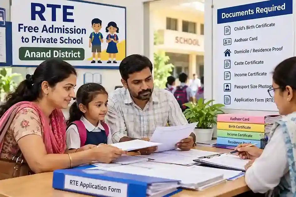 Parents in Anand district preparing documents for RTE free admission to a private school