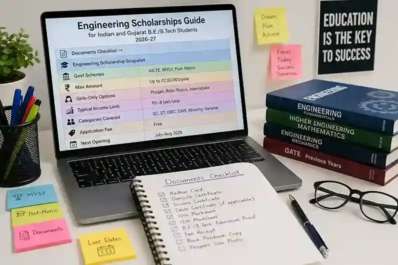 Engineering scholarships guide for Indian and Gujarat B.E./B.Tech students 2026-27